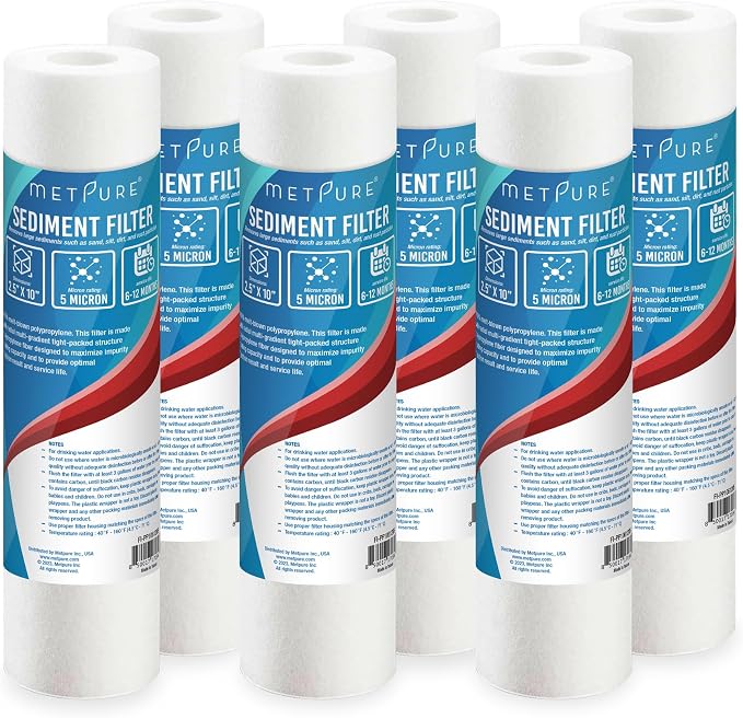 Metpure 6-Pack Sediment Filter 2.5"x10" 5 Micron Multi-Gradient Cartridge by MetpureInc