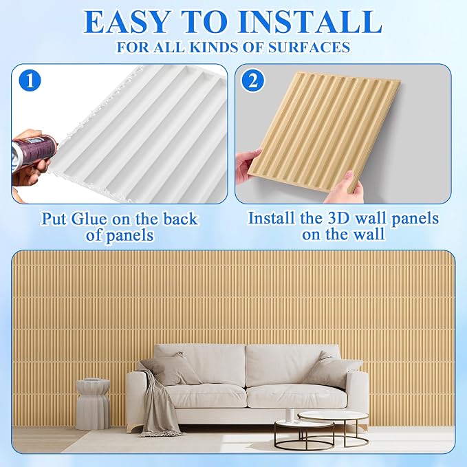 Nuanchu 32 Pcs 3D Slat Wall Panels 12 x 12 Inch PVC Fluted Textured Panel - Image 5