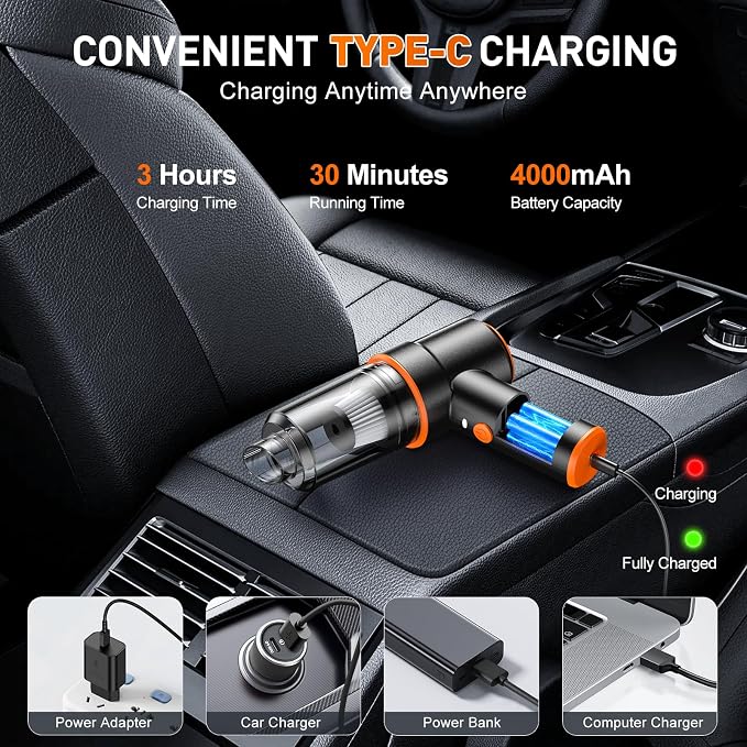 KMM Handheld Car Vacuum Cleaner, 11000PA Vacuum Cleaner & Air Duster, 120W High - Image 4