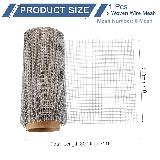uxcell 6 Mesh 118" x 10" Woven Wire Mesh, 316 Stainless Steel Air Vent Filter - Image 2