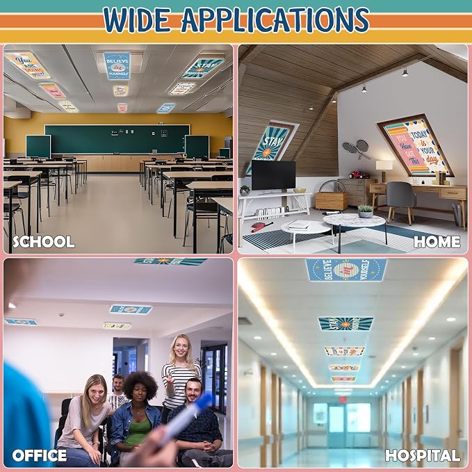 6Pcs Classroom Light Covers for Fluorescent Lights, Retro Magnetic 2x4 FT - Image 8
