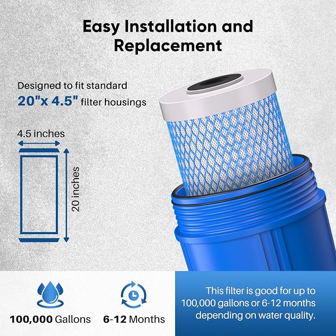 PUREPLUS 20" x 4.5" Whole House Activated Carbon Water Filter, Enhanced Lead - Image 6