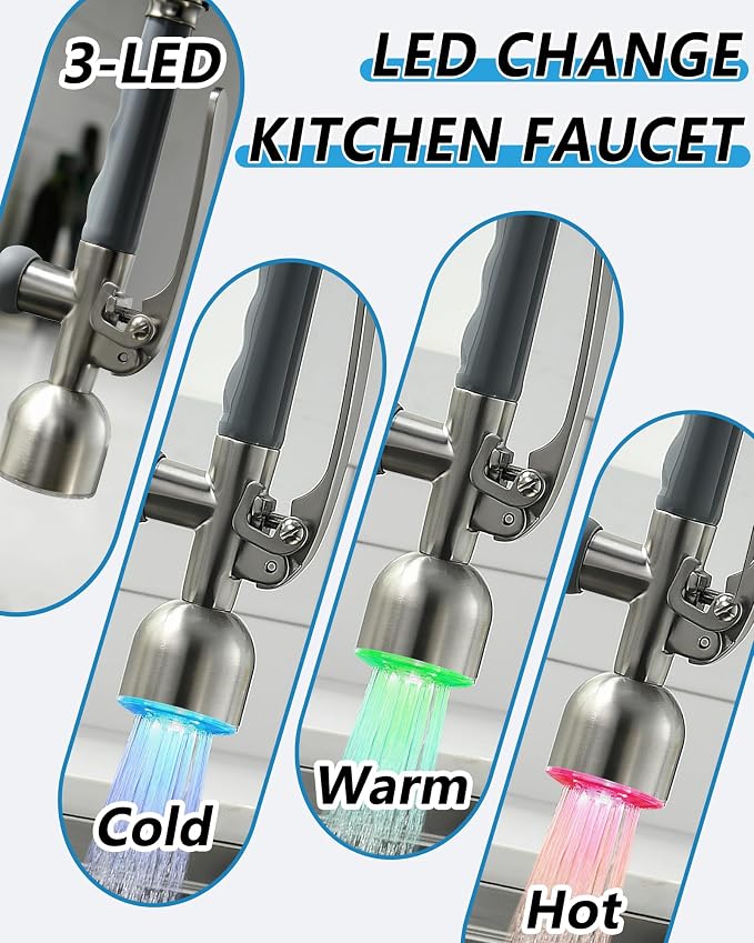 Fapully Commercial Single Handle Pull Down Sprayer Brushed Nickel Kitchen Faucet - Image 3