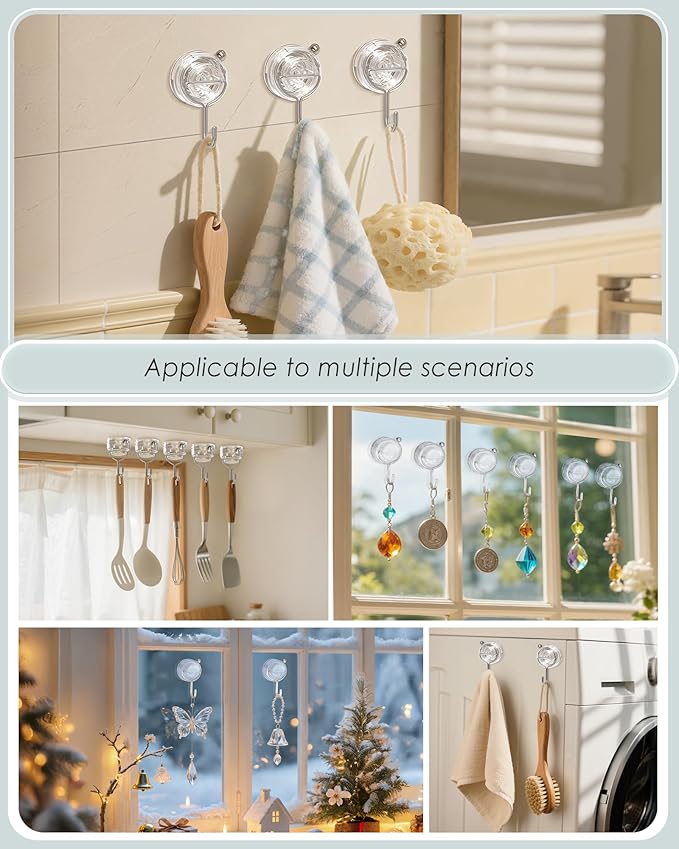 Suction Cup Hooks for Shower, Upgrade Twist-Lock Clear Suction Towel Hooks Heavy Duty Removable Bathroom Suction Hooks for Shower Tile Wall Glass Door Window 2 Pack