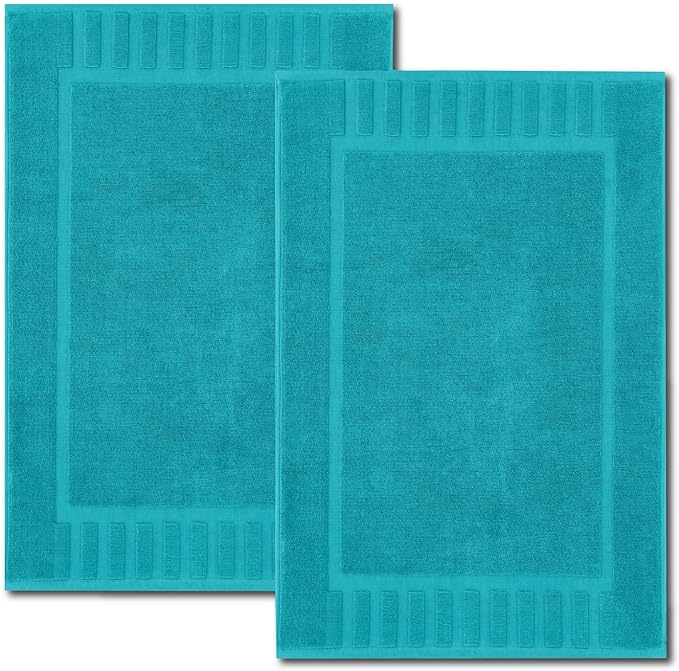 White Classic Luxury Bath Mat Floor Towel Set - Absorbent Cotton Hotel Spa Shower/Bathtub Mats [Not a Bathroom Rug] 22"x34" | 2 Pack | Aqua