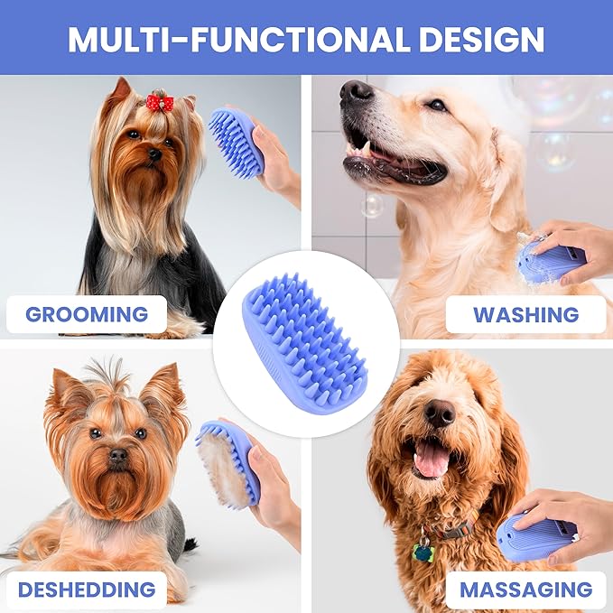 We Love Doodles Bundle 4-in-1 Non-Organic Dog Shampoo (Lavender & Chamomile) and Dog Bath Brush - Pet Rubber Brush for Shower Scrubbing & Soothing Massage, Essential Puppy Grooming Accessories