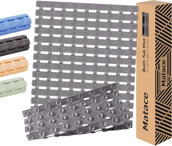 Bathtub Mat Non Slip - for Inside Bath Tub & Shower, Thick & Soft Textured Surface, Fast Drain, No Pooling Water for Better Hygiene, Bathroom Accessories, 27x16 Inch, Dark Gray, Matace