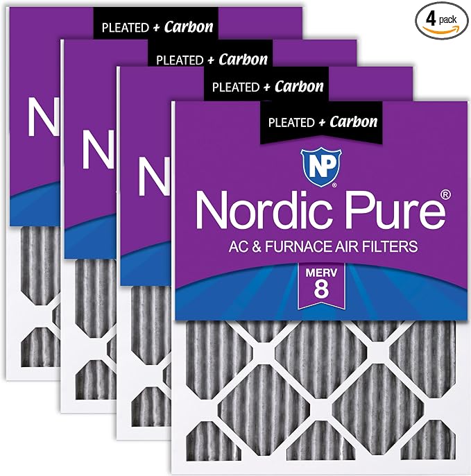 Nordic Pure 24x24x1 Furnace Air Filters MERV 8 Pleated Plus Carbon 4 Pack by NordicPure