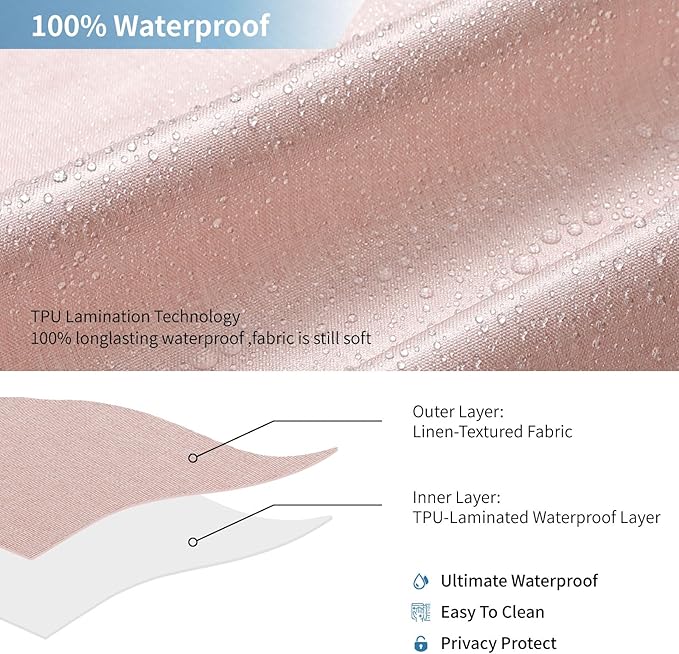 2-in-1 Waterproof Fabric Shower Curtain or Liner,Linen Textured,Breathable TPU & Washable Bathroom Shower Curtain Set with 12 Plastic Hooks,Modern,72"x72" Blush
