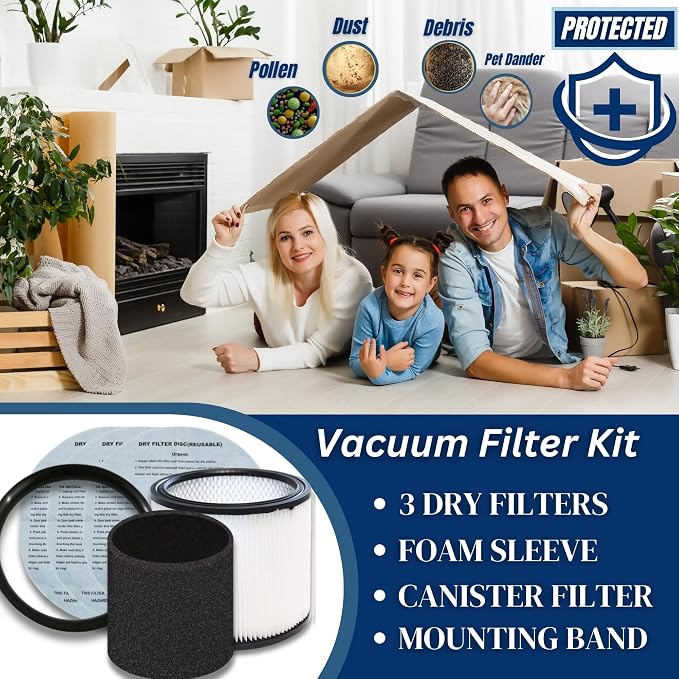 Vacuum Canister Filter Set for Wet/Dry Shop Vacuums – Includes Canister Filter - Image 2