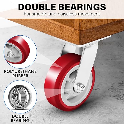 6 Inch Heavy Duty Casters Set of 4, Scratch Resistant & 360 Degree Rotatable - Image 5