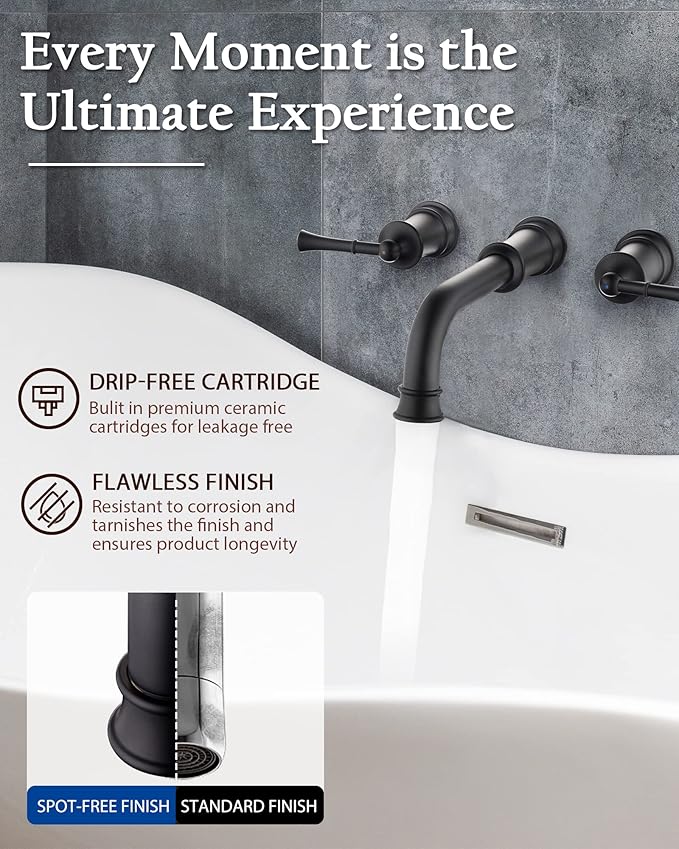 High Flow Wall Mount Tub Filler with Rough-in Valve, Wall Mount Tub Faucet, Brass Roman Bathtub Faucet 2 Handle with 360° Swivel Spout, Matte Black(B2306-BK)