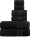 Premium 6 Piece Towel Set, 2 Bath Towel, 2 Hand Towels, 2 Washcloths, 100% Turkish Cotton Soft Absorbent Towels (Black, 6 Piece Towel Set)