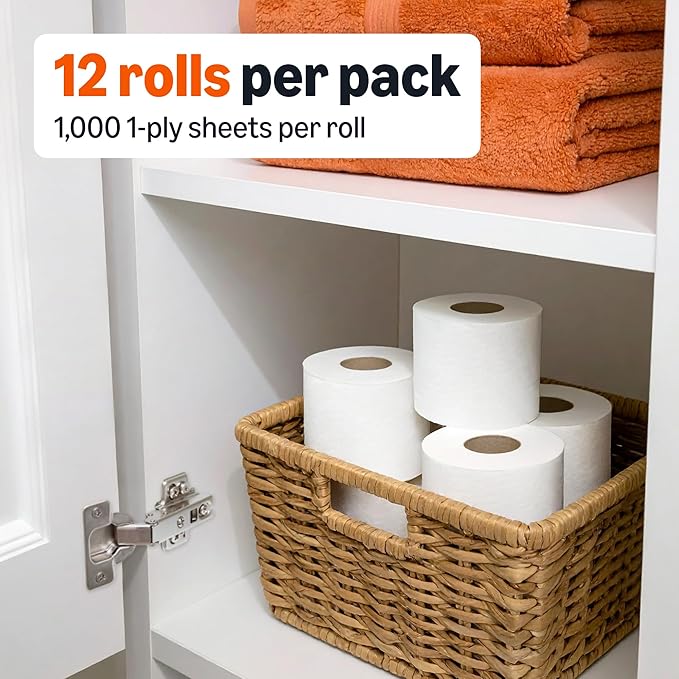 Amazon Basics 1000 Sheet 1-Ply Bath Tissue, 48 Rolls (4 Packs of 12)