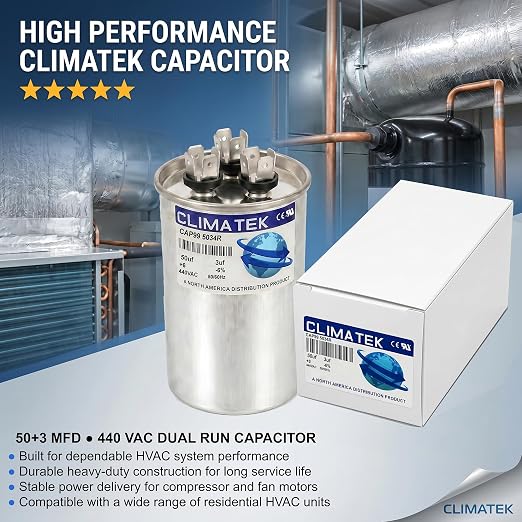 ClimaTek 50 + 3 MFD 370/440 Volt Dual Run Capacitor CAP99-5034R | 50/3 VAC | - Image 2