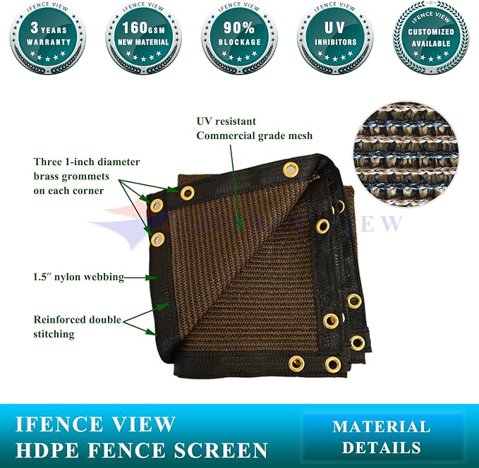 Ifenceview 6'x1' to 6'x100' Brown Shade Cloth Panels Fence Privacy Screen - Image 2