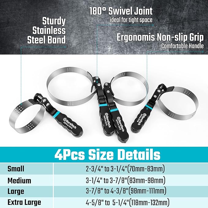 DURATECH 8-Piece Oil Filter Swivel Wrench Set, Wrenches Cover 2-3/4" to 5-1/4" - Image 2