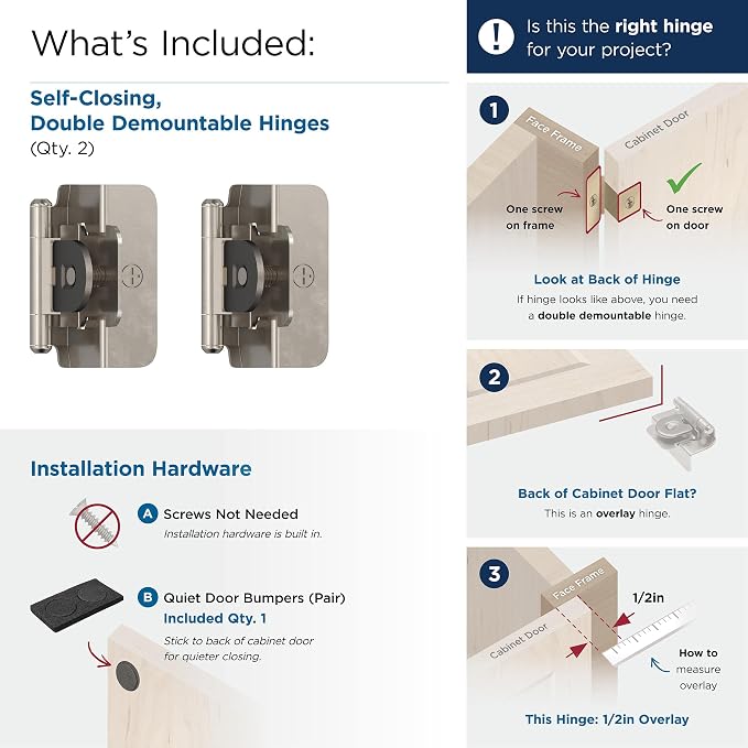 Amerock BPR8704G9 | Cabinet Hinge | 1/2 inch Overlay Double Demountable | - Image 3