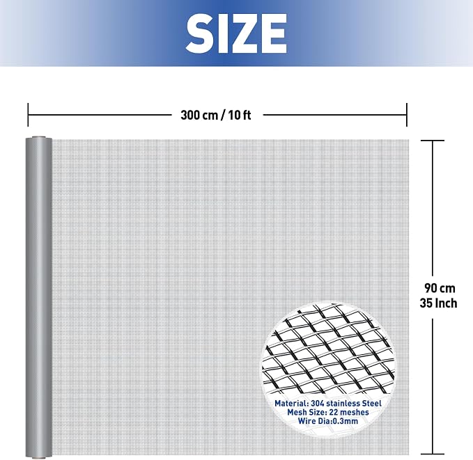 MAGZO 304 Stainless Steel Mesh Screen Roll 35in x 10ft - Image 2