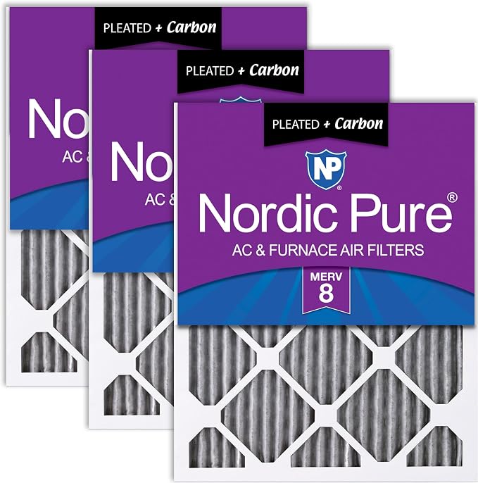 Nordic Pure 12x24x1 Furnace Air Filters MERV 8 Pleated Plus Carbon 3 Pack by NordicPure