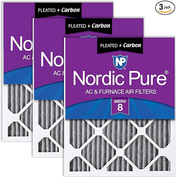 Nordic Pure 24x30x1 Furnace Air Filters MERV 8 Pleated Plus Carbon 3 Pack by NordicPure