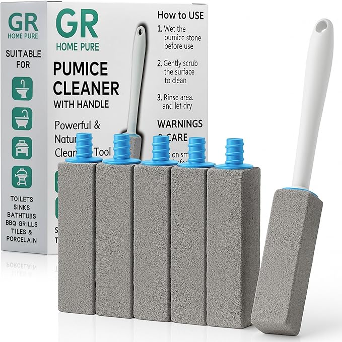 Pumice Stone Toilet Bowl Cleaner with Handle (6-Pack) – Hard Water Stain & Toilet Ring Remover – Natural Volcanic Stone Cleaner
