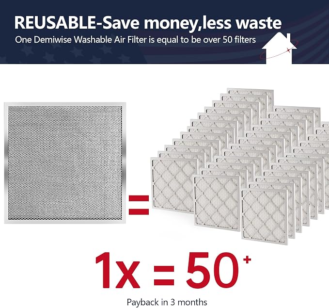 20x20x1 Air Filter for Home, MERV 8 Reusable Electrostatic Aluminum AC/HVAC - Image 2