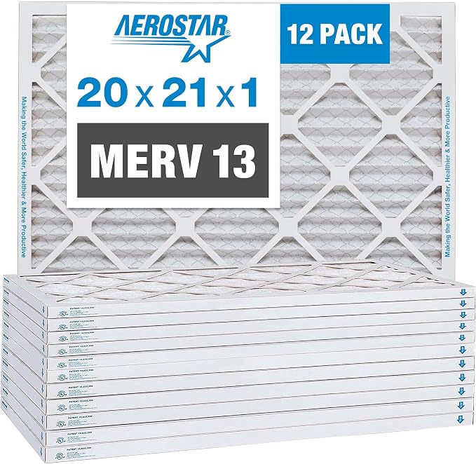 Aerostar 20x21x1 MERV 13 Pleated Air Filter, AC Furnace Air Filter, 12 Pack by AirFiltersDelivered