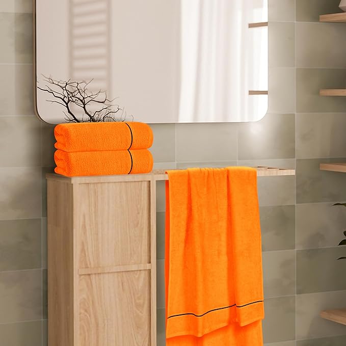 MyOwn Ultra Soft 4 Pack Oversized Bath Towel Set 27x54 inches, 100% Cotton Bath Towels, Highly Absorbant Compact Quickdry & Lightweight Towel, Ideal for Gym Travel Camp Pool - Orange