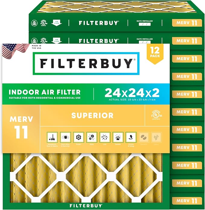 Filterbuy 24x24x2 Air Filter MERV 11 Superior Pet & Allergy Defense, by Filterbuy