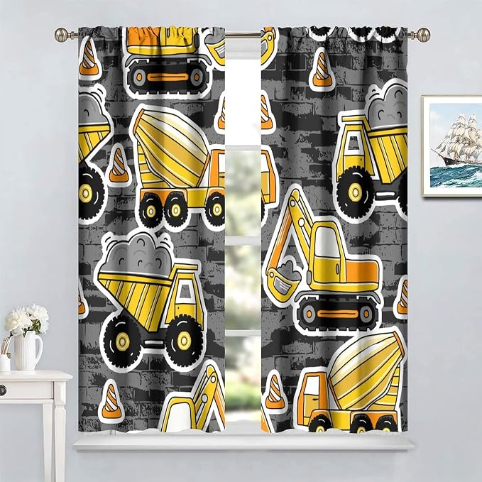 Kids Construction Excavator Window Curtains - Image 2