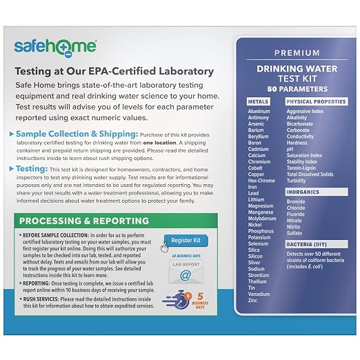 Safe Home® 50-in-1 Premium Drinking Water Test Kit – Test at our EPA Certified - Image 2