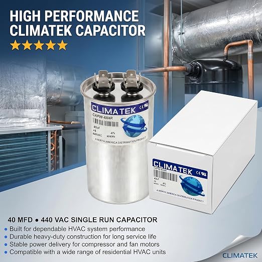 ClimaTek 40 + 6 MFD 370/440 Volt Dual Run Capacitor CAP99-4004R | 40/6 VAC | - Image 2
