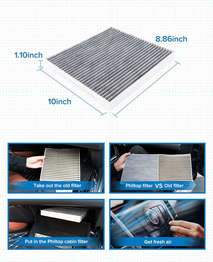 PHILTOP HEPA Cabin Air Filter w/Activated Carbon, Compatible - Image 2