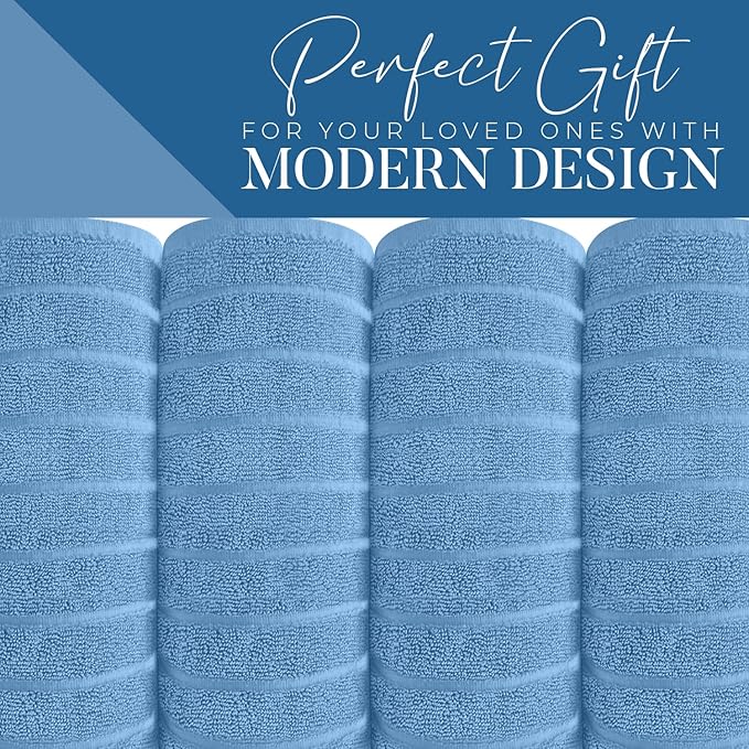 DAN RIVER Pack of 2 Bath Sheet 35x70 Inches, Ribbed Luxury Bath Towel Set, Extra Large and Quick Dry Soft Cotton Towels - Medium Blue