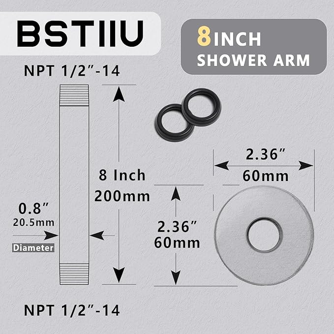 8 Inch Shower Arm with Flange, Ceiling Mounted Shower Head Extension Arm, 1/2 NPT Straight Arm for Rain Shower Head, Stainless Steel Shower Head Extension Replacement Pipe Arm, Gold