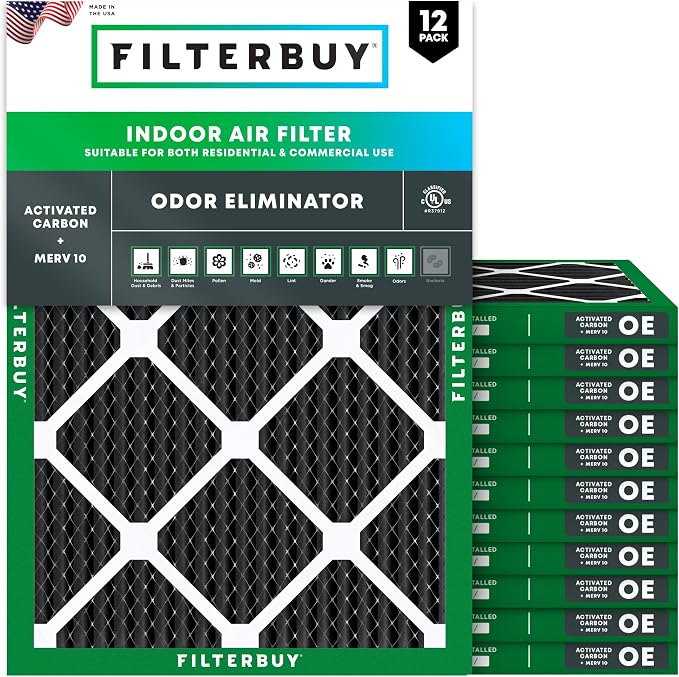 Filterbuy 24x25x1 Air Filter MERV 10 Odor & Allergy Defense by Filterbuy