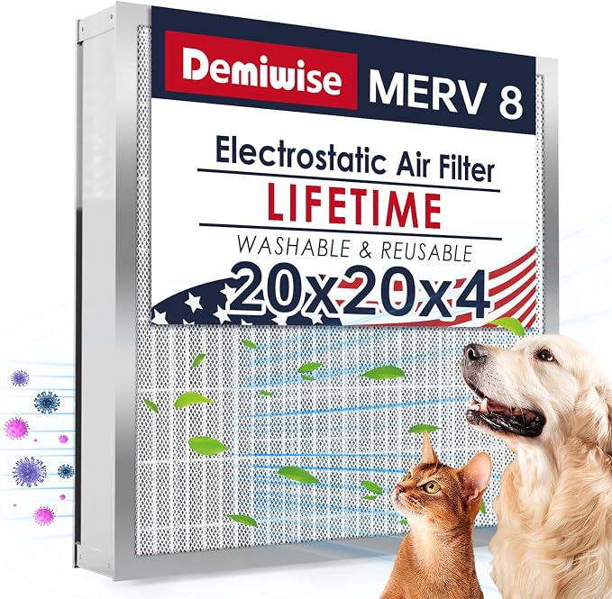 20x20x4 Washable Electrostatic Air Filter, MERV 8 Aluminum AC/HVAC Furnace by Demiwise