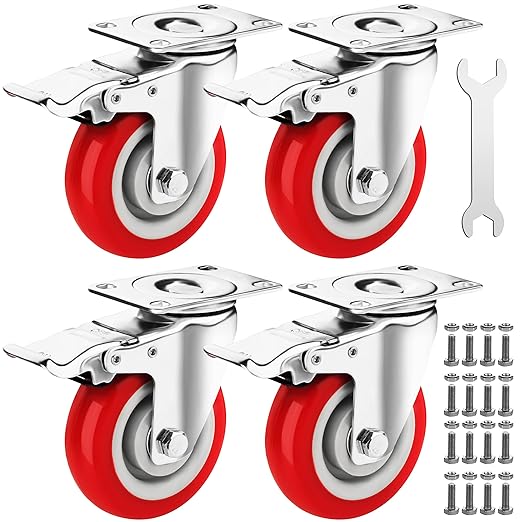 4 Inch Caster Wheels Heavy Duty Casters Set of 4 Lockable Cart Wheels by Castrek
