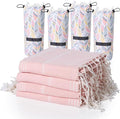 BAY LAUREL Turkish Beach Towel with Travel Bag 39 x 71 Quick Dry Sand Free Lightweight Large Oversized Towels Light - Pack of 4 (Pack of 4 - Blush with Floral Bag)