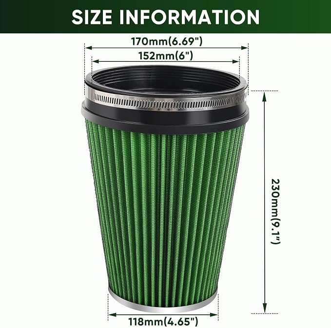 6" 152mm Cold Air Intake Filter Clamp-On Replacement High Flow Inlet Air Filter - Image 2