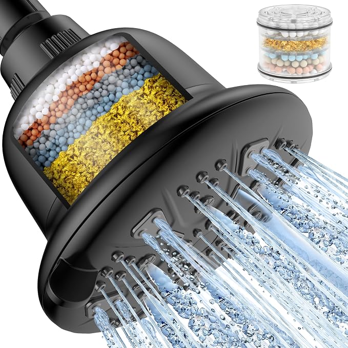 MakeFit Filtered Shower Head Matte Black- High Pressure Shower Head by MakeFit