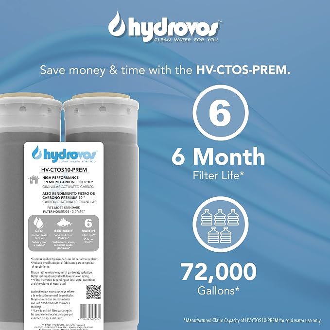 HYDROVOS Premium GAC Water Filter 10" x 2.5", Granular Activated Carbon - Image 4