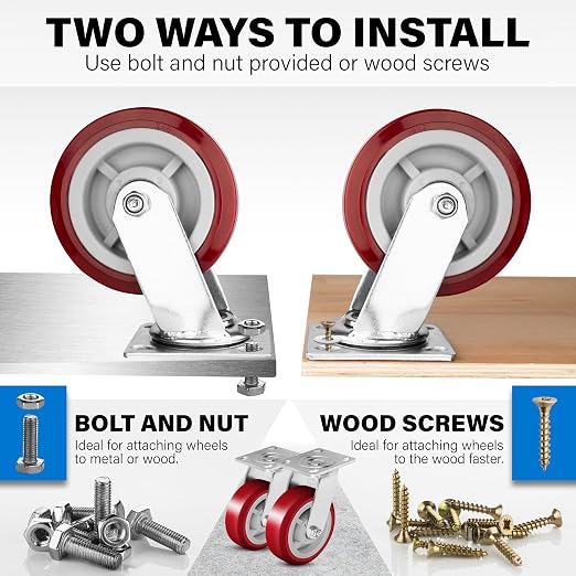 6 Inch Heavy Duty Casters Set of 4, Scratch Resistant & 360 Degree Rotatable - Image 7