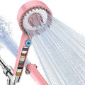 Filtered Shower Head with Handheld, High Pressure 4 Spray Mode Showerhead with Filters, Water Softener Beads for Hard Water with ON/OFF Switch for Pets - Remove Chlorine (Pink, 5 Inch Panel)