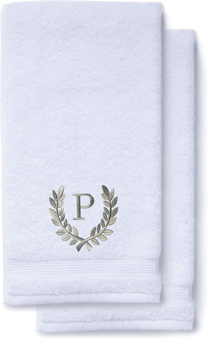 Decorative and Monogrammed Hand Towels for Bathroom Kitchen Makeup | Personalized Gift for Wedding-Bridal | Roman Font Custom Luxury Turkish Towel | Spa Collection, Oversized, 16 X 30 Inch, Set of 2