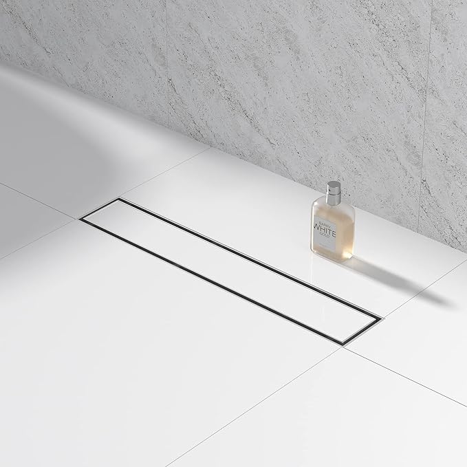 Linear Shower Drain 18", Brushed Floor Drain with Tiled Insert Grate & Hair Strainer, 304 Stainless Steel Bathroom 2-in-1 Tiled in Drain, CUPC Certified (Brushed, 18'')