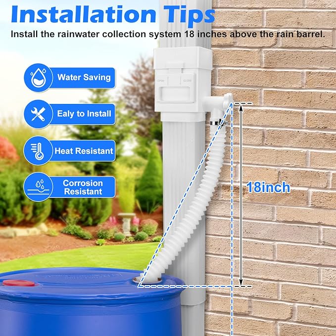 WADEO Rainwater Collection System, Rain Barrel Diverter Kit Fits - Image 8