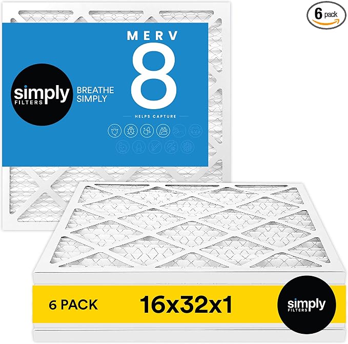 Simply 16x32x1 Air Filter, Merv 8, 6 Pack, by SimplyFilters