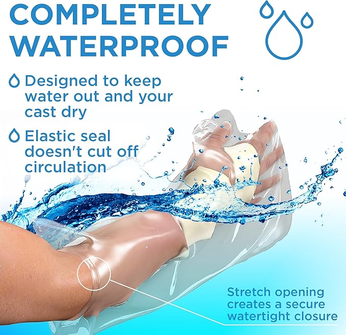 100% Waterproof Cast Covers for Shower Arm - Tight Seal - 3pk Adult Reusable Cast Protectors - Half Arm Bag Sleeves